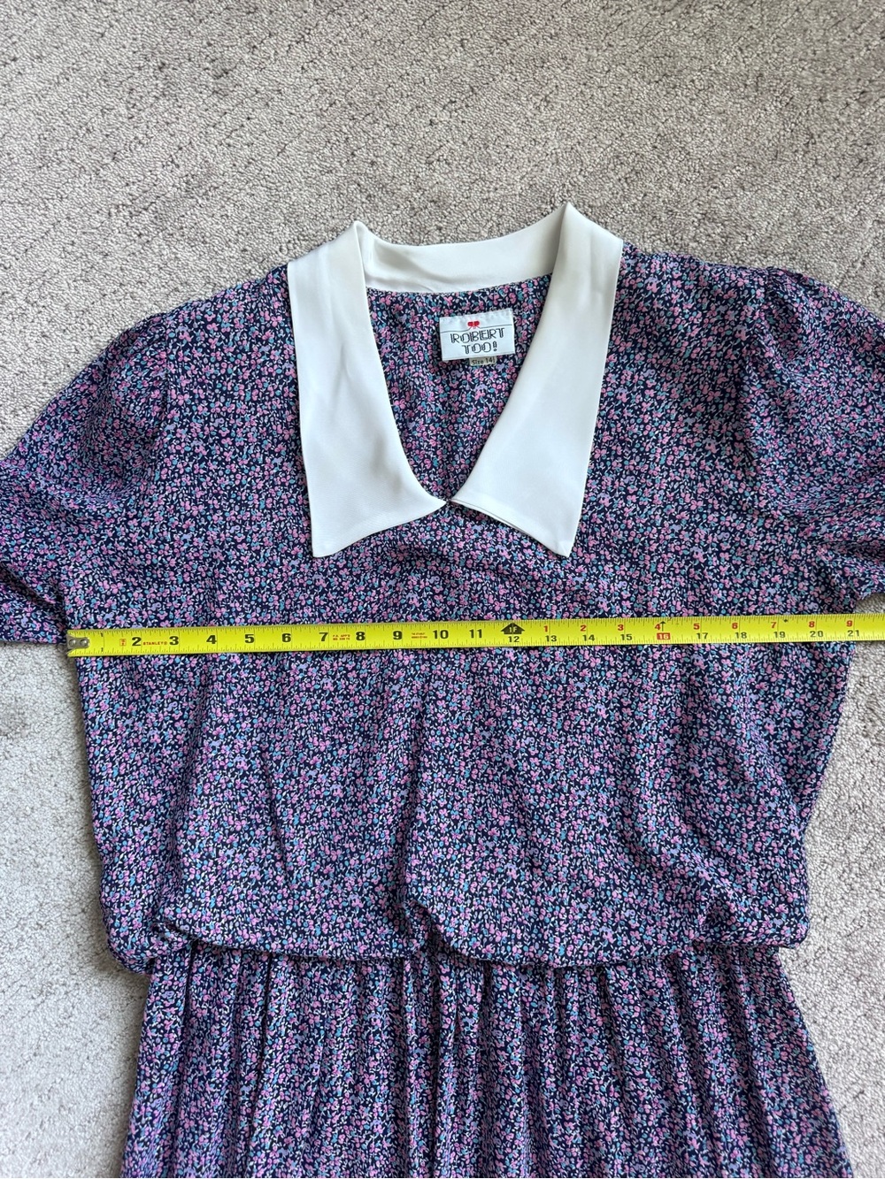 Vintage 70s 80s Floral Midi Dress White Collar Prairie Cottagecore M - Picture 10 of 12